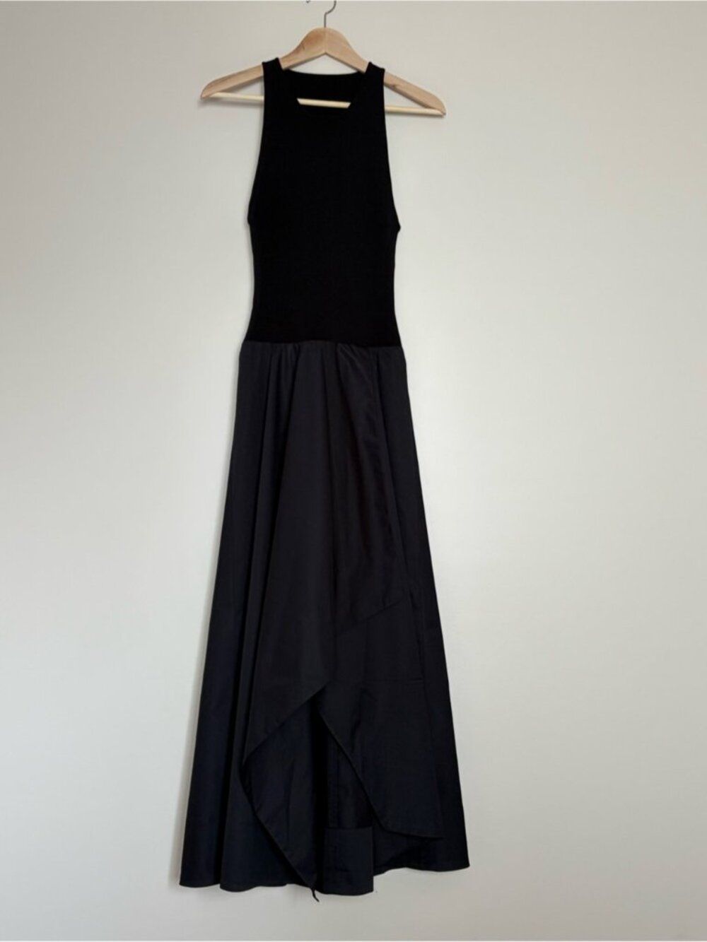 St. Agni Knit Bodice Asymm Dress Poplin Cotton - Black | US XS - Picture 7 of 13